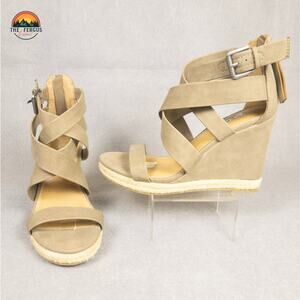 Brash Wedge Strappy Heel Sandal Tan Nude Jute Back Zip Open Toe Women's Size 7